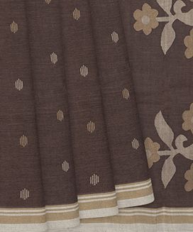 Taupe Handloom Dhakai Cotton Saree With Diamond Motifs
