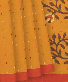 Turmeric Yellow Handloom Dhakai Cotton Saree With Coin Motifs
