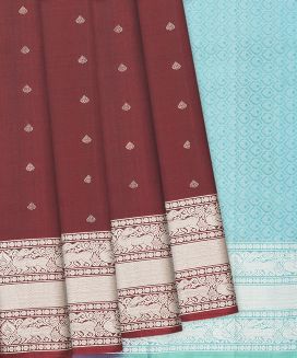 Maroon Handloom Soft Silk Saree With Leaf Motif Buttas