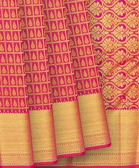 Pink Handloom Kanchipuram Silk Saree With Floral Motifs In Checks
