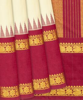 Cream Handloom Kanchipuram Korvai Silk Saree With Crimson Border
