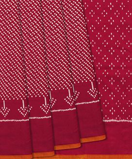 Crimson Handloom Pochampally Single Ikat Silk Saree With Dotted Motifs