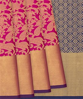 Pink Handloom Soft Silk Saree With Vanasingaram Motifs & Zari Border