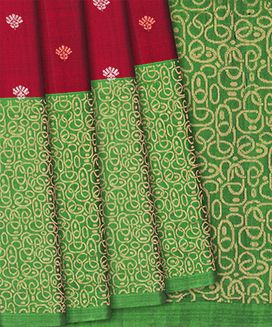 Red Handloom Soft Silk Saree With Floral Buttas