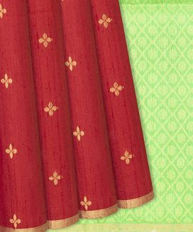 Red Handloom Soft Silk Saree With Floral Buttas
