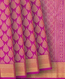 Hot Pink Handloom Kanchipuram Silk Saree With Floral Zari Motifs 