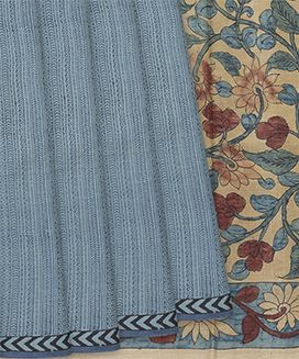 Light Blue Handloom Tussar Silk Saree With Stripes
