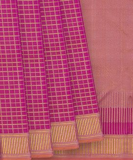 Hot Pink Handloom Kanchipuram Silk Saree With Zari Checks
