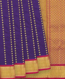 Violet Handloom Kanchipuram Korvai Silk Saree With Rudraksham In Stripes
