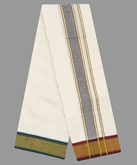 Cream 10 x 6 - 11  kan Handwoven Cotton Dhoti with Mayil Kan Korvai Border
