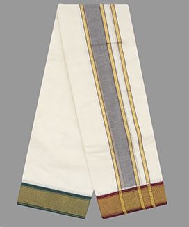 Cream 9 x 5 - 13 kan Handwoven Cotton Dhoti with Mayil Kan Border

