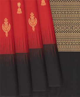 Red Handloom Soft Silk Saree With Floral Zari Buttas

