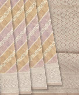 Pink & Peach Woven Linen Blended Saree With Diagonal Vine Motifs
