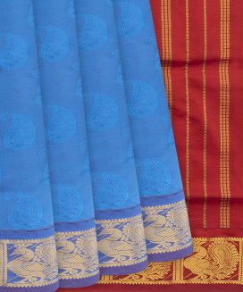 Sky Blue Handloom Poly Cotton Saree With Mango Motifs
