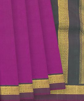 Magenta Handloom Kanchipuram Silk Saree With Green Border
