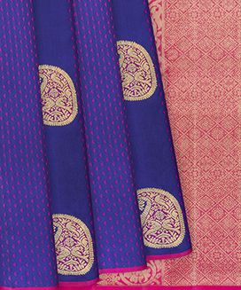 Violet Handloom Kanchipuram Silk Saree With Mango Butta
