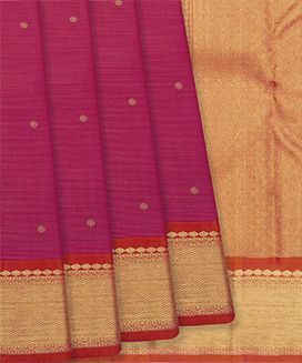 Pink Handloom Kanchipuram Silk Saree With Stripes & Kamalam Butta
