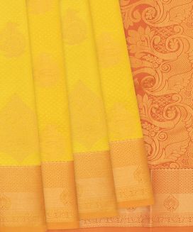 Yellow Kanchipuram Silk Saree With Mango Zari Buttas