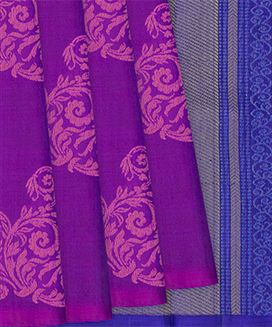 Magenta Handloom Soft Silk Saree With Floral Zari Butta 
