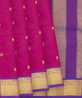 Hot Pink Handloom Kanchipuram Silk Saree With Floral Butta & Ganga Jamuna Border
