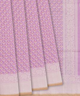 Bubble Gum Pink Handloom Banarasi Cotton Saree With Floral Motifs
