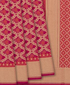 Pink Woven Banarasi Blended Cotton Saree With Floral Jaal Motifs
