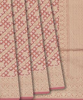 Dusty Pink Handloom Banarasi Cotton Saree With Floral Motifs
