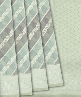 Aquamarine Woven Blended Linen Saree With Diagonal Vine Motifs
