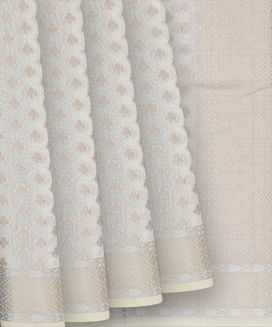 Off White Woven Banarasi Blended Linen Saree With Floral Motifs
