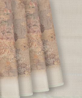 Light Peach Woven Blended Dupion Saree With Printed Floral Motifs
