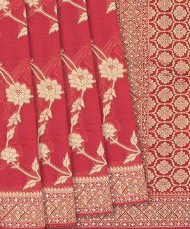 Peach Banarasi Woven Blended Silk Saree With Floral Vine Motifs
