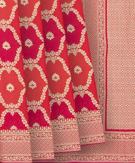 Red Woven Blended Rangkat Litchi Silk Saree With Floral Jaal Motifs
