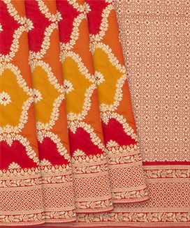 Orange Woven Blended Rangkat Litchi Silk Saree With Floral Jaal Motifs
