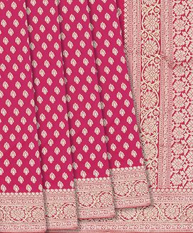 Hot Pink Woven Banarasi Blended Silk Saree With Floral Motifs
