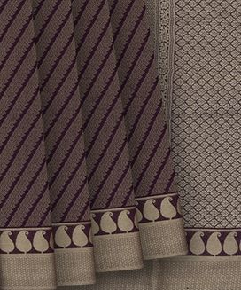 Magenta Mysore Crepe Silk Saree With Floral Motifs In Diagonal Stripes
