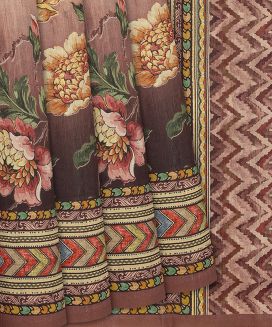 Dusty Pink Woven Blended Dupion Saree With Printed Floral Motifs
