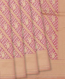 Dusty Pink Woven Banarasi Blended Cotton Saree With Diagonal Vine Motifs & Mango Butta
