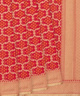 Red Woven Blended Silk Cotton Saree With Jaal Motifs 
