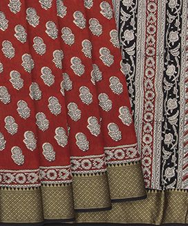 Rust Woven Banarasi Blended Khaddi Georgette With Printed Floral Motifs

