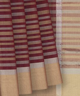Crimson Handloom Maheswari Silk Cotton Saree With Stripes
