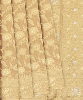 Camel Woven Blended Tissue Saree With Floral Vine Motifs
