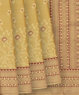 Gold Woven Blended Tissue Saree With Meenakari Floral Butta & Vine Motifs

