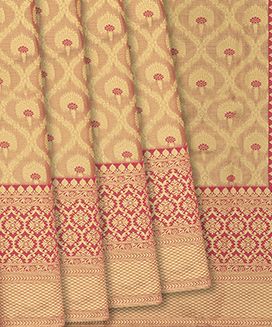 Dusty Pink Woven Blended Tissue Saree With Meenakari Floral Jaal Motifs
