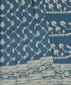 Steel Blue Woven Khaddi Georgette Saree With Floral Jaal Motifs
