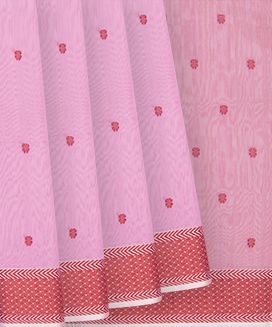 Baby Pink  Handloom Maheswari Silk Cotton Saree With Flower Motifs
