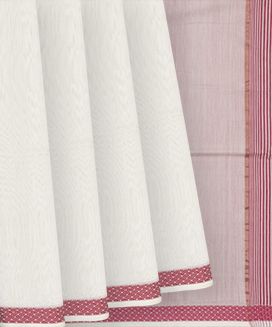Off White Handloom Maheswari Silk Cotton Saree With Stripes Pallu
