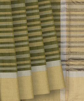 Olive Green Handloom Maheswari Silk Cotton Saree With Stripes
