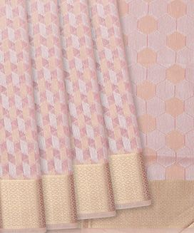 Baby Pink Woven Blended Linen Saree With Broken Stripes
