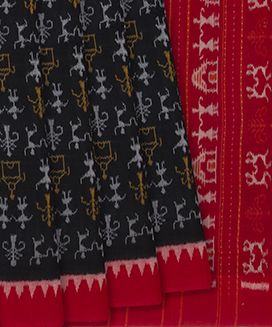 Black Handloom Orissa Cotton Saree With Tie & Dye Tribal Motifs
