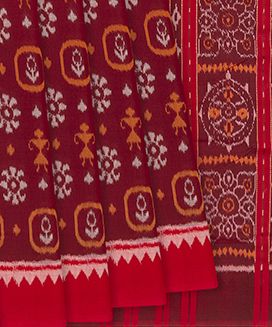 Maroon Handloom Orissa Cotton Saree With Ikat Floral Motifs
